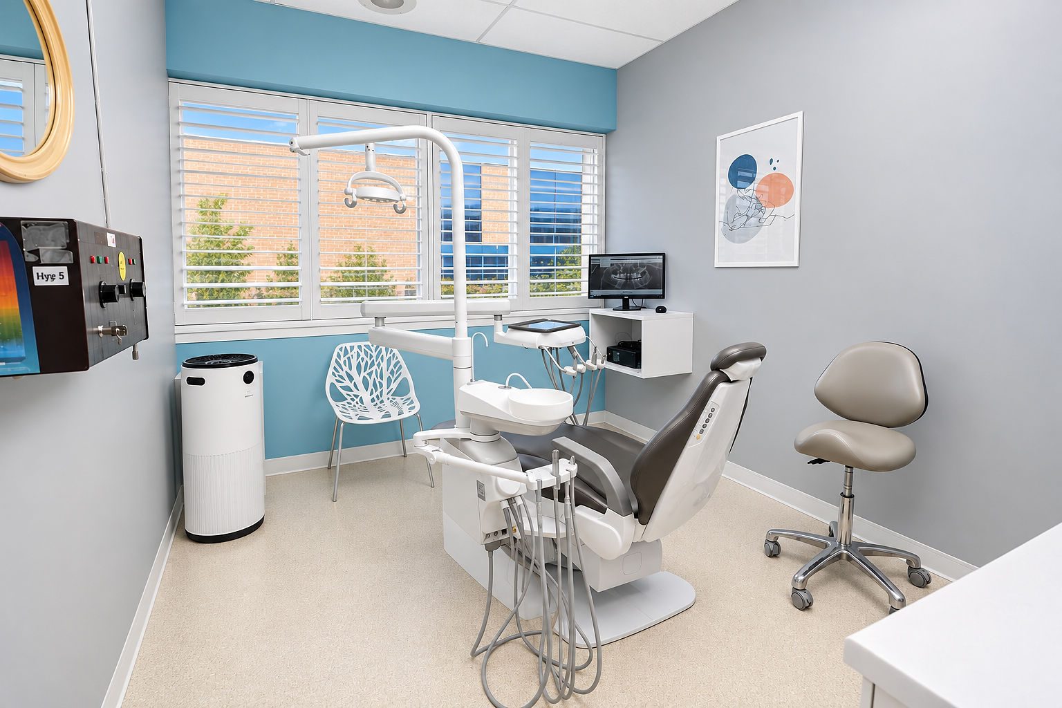 Bright dental operatory with modern chair and equipment